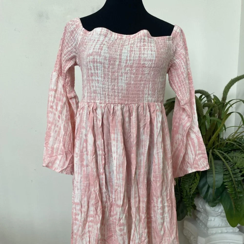 NWT Torrid Smocked Tie Dye Dress Boho Flutter Sleeve Dream Pink Plus 1X - Picture 3 of 7